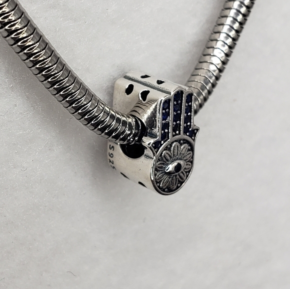 Hamsa Bracelet Charm Sterling Silver 925 Hamsa Hand All Seeing Eye Jewelry Gift - Picture 5 of 6